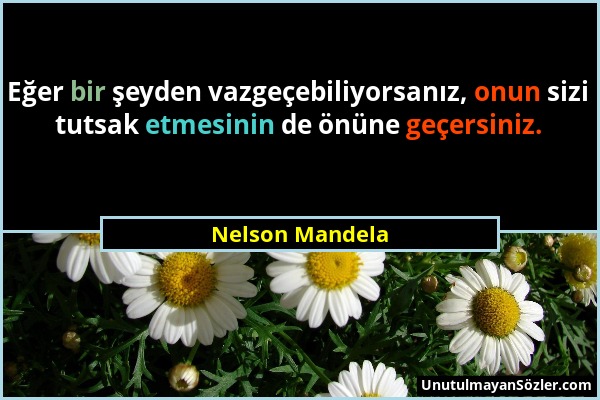 Nelson Mandela - Eğer bir şeyden vazgeçebiliyorsanız, onun sizi tutsak etmesinin de önüne geçersiniz....