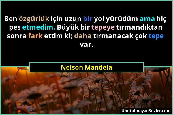 Nelson Mandela - Ben özgürlük için uzun bir yol yürüdüm ama hiç pes etmedim. Büyük bir tepeye tırmandıktan sonra fark ettim ki; daha tırmanacak çok te...