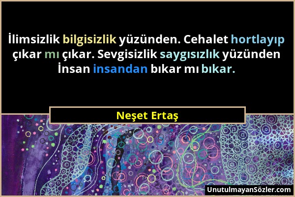 Neşet Ertaş - İlimsizlik bilgisizlik yüzünden. Cehalet hortlayıp çıkar mı çıkar. Sevgisizlik saygısızlık yüzünden İnsan insandan bıkar mı bıkar....