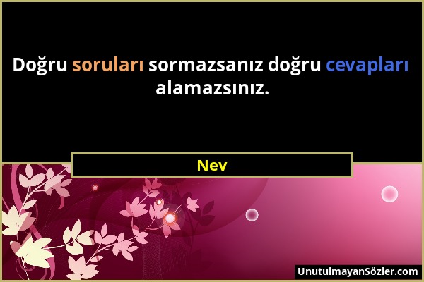 Nev - Doğru soruları sormazsanız doğru cevapları alamazsınız....