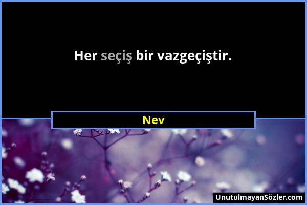 Nev - Her seçiş bir vazgeçiştir....