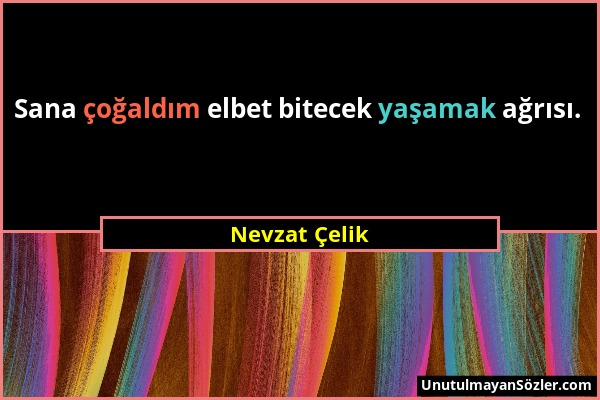 Nevzat Çelik - Sana çoğaldım elbet bitecek yaşamak ağrısı....