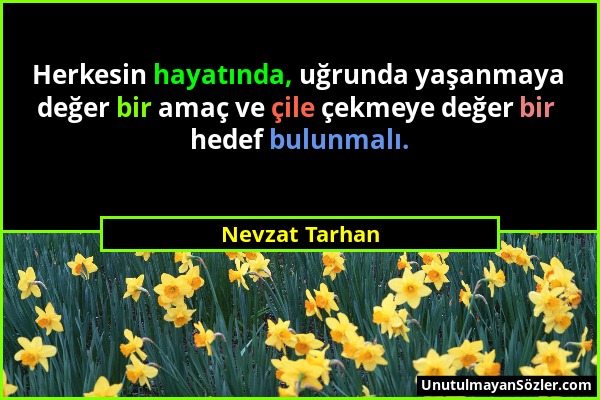 Nevzat Tarhan - Herkesin hayatında, uğrunda yaşanmaya değer bir amaç ve çile çekmeye değer bir hedef bulunmalı....