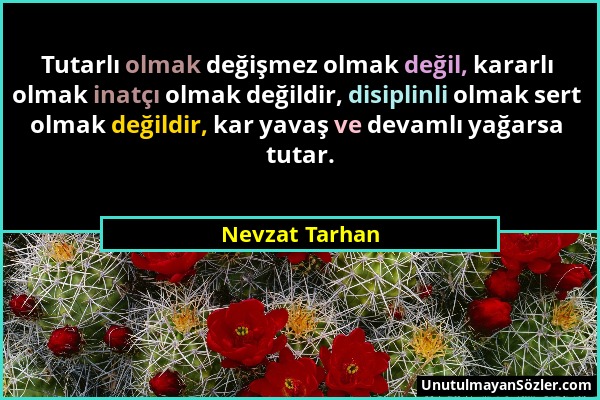 Nevzat Tarhan - Tutarlı olmak değişmez olmak değil, kararlı olmak inatçı olmak değildir, disiplinli olmak sert olmak değildir, kar yavaş ve devamlı ya...