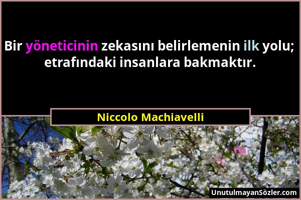 Niccolo Machiavelli - Bir yöneticinin zekasını belirlemenin ilk yolu; etrafındaki insanlara bakmaktır....