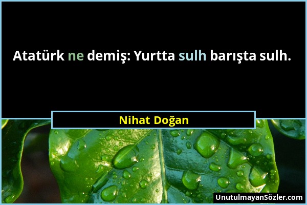 Nihat Doğan - Atatürk ne demiş: Yurtta sulh barışta sulh....