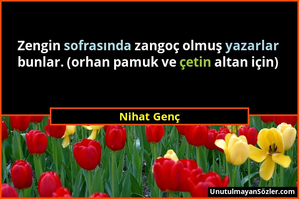 Nihat Genç - Zengin sofrasında zangoç olmuş yazarlar bunlar. (orhan pamuk ve çetin altan için)...