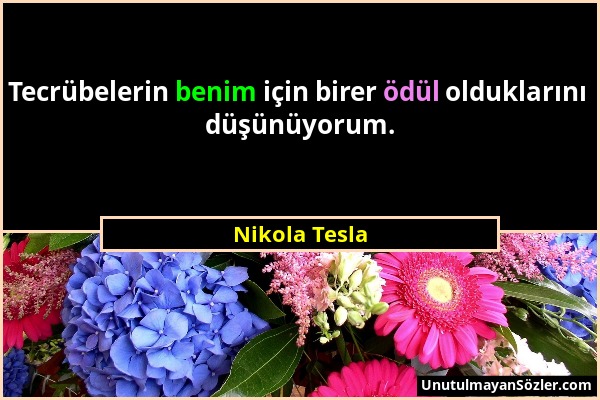 Nikola Tesla - Tecrübelerin benim için birer ödül olduklarını düşünüyorum....