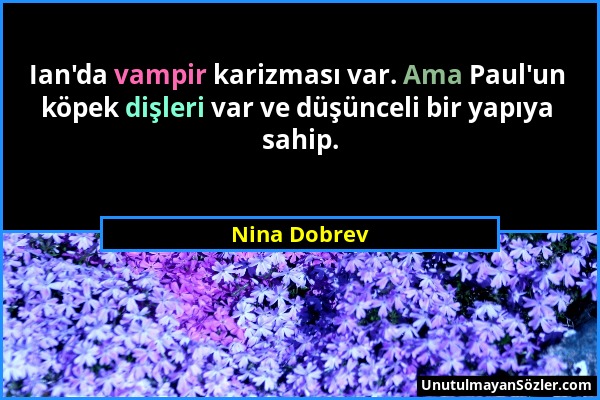 Nina Dobrev - Ian'da vampir karizması var. Ama Paul'un köpek dişleri var ve düşünceli bir yapıya sahip....
