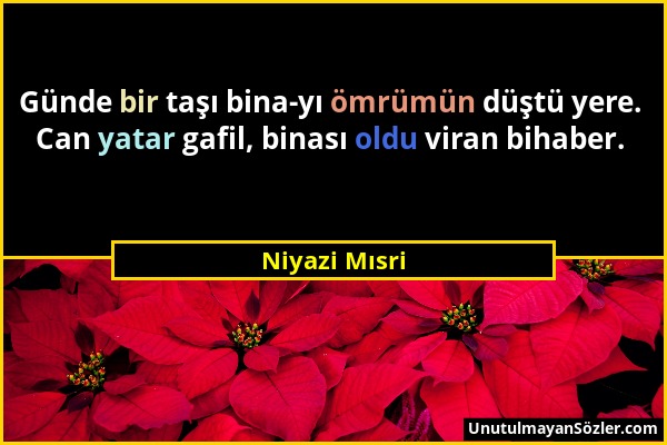 Niyazi Mısri - Günde bir taşı bina-yı ömrümün düştü yere. Can yatar gafil, binası oldu viran bihaber....