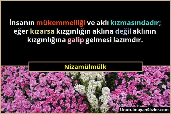 Nizamülmülk - İnsanın mükemmelliği ve aklı kızmasındadır; eğer kızarsa kızgınlığın aklına değil aklının kızgınlığına galip gelmesi lazımdır....