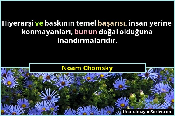 Noam Chomsky - Hiyerarşi ve baskının temel başarısı, insan yerine konmayanları, bunun doğal olduğuna inandırmalarıdır....