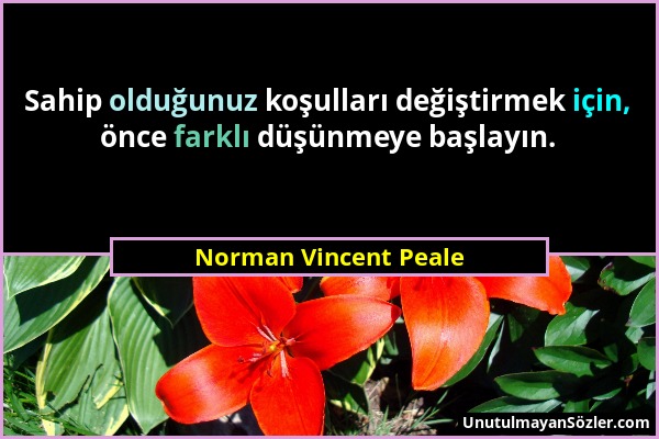 Norman Vincent Peale - Sahip olduğunuz koşulları değiştirmek için, önce farklı düşünmeye başlayın....