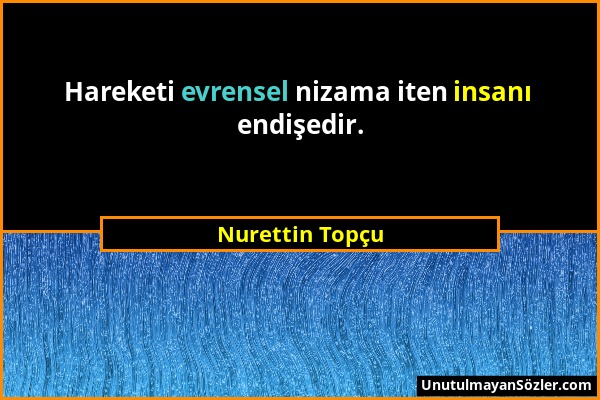 Nurettin Topçu - Hareketi evrensel nizama iten insanı endişedir....