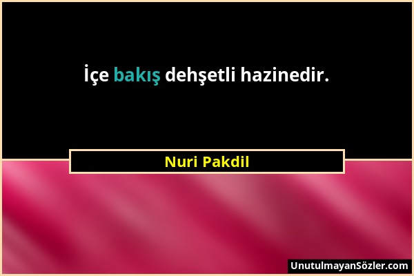 Nuri Pakdil - İçe bakış dehşetli hazinedir....