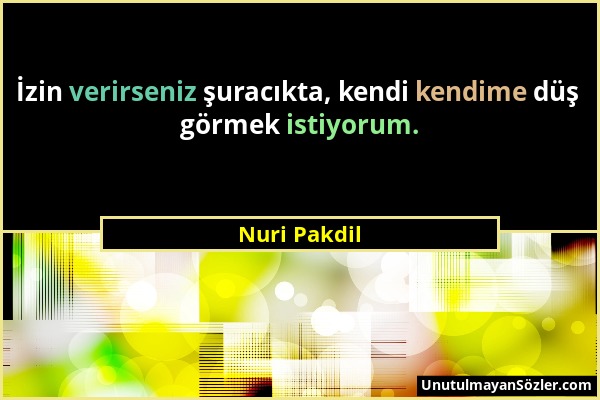 Nuri Pakdil - İzin verirseniz şuracıkta, kendi kendime düş görmek istiyorum....