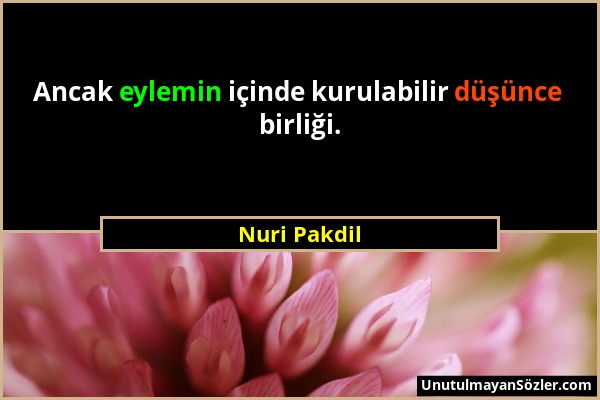 Nuri Pakdil - Ancak eylemin içinde kurulabilir düşünce birliği....