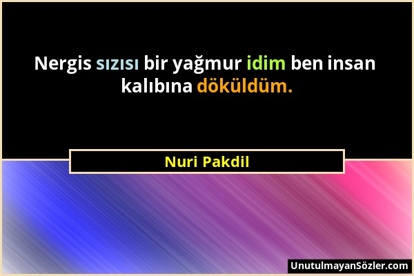 Nuri Pakdil - Nergis sızısı bir yağmur idim ben insan kalıbına döküldüm....