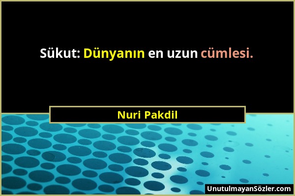 Nuri Pakdil - Sükut: Dünyanın en uzun cümlesi....