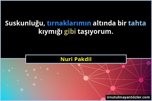 Nuri Pakdil - Suskunluğu, tırnaklarımın altında bir tahta kıymığı gibi taşıyorum....