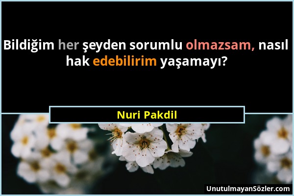 Nuri Pakdil - Bildiğim her şeyden sorumlu olmazsam, nasıl hak edebilirim yaşamayı?...