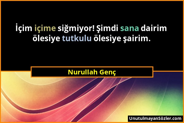 Nurullah Genç - İçim içime siğmiyor! Şimdi sana dairim ölesiye tutkulu ölesiye şairim....