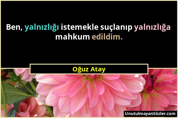 Oğuz Atay - Ben, yalnızlığı istemekle suçlanıp yalnızlığa mahkum edildim....