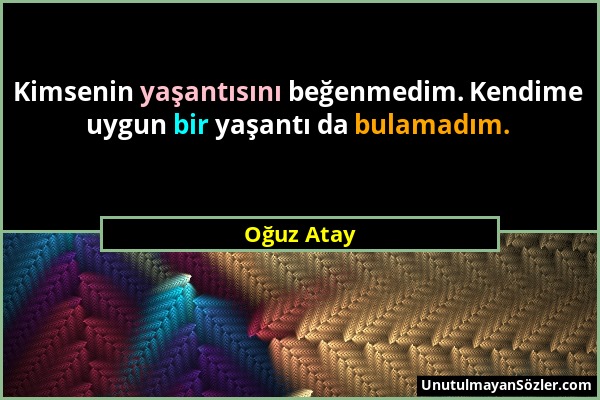 Oğuz Atay - Kimsenin yaşantısını beğenmedim. Kendime uygun bir yaşantı da bulamadım....