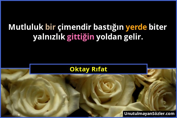 Oktay Rıfat - Mutluluk bir çimendir bastığın yerde biter yalnızlık gittiğin yoldan gelir....