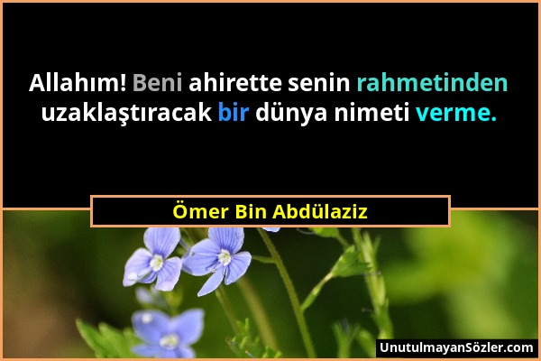 Ömer Bin Abdülaziz - Allahım! Beni ahirette senin rahmetinden uzaklaştıracak bir dünya nimeti verme....