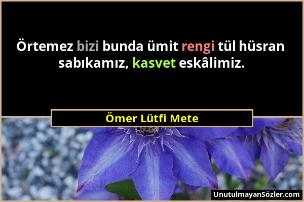 Ömer Lütfi Mete - Örtemez bizi bunda ümit rengi tül hüsran sabıkamız, kasvet eskâlimiz....