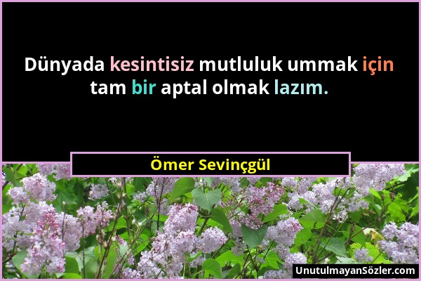 Ömer Sevinçgül - Dünyada kesintisiz mutluluk ummak için tam bir aptal olmak lazım....