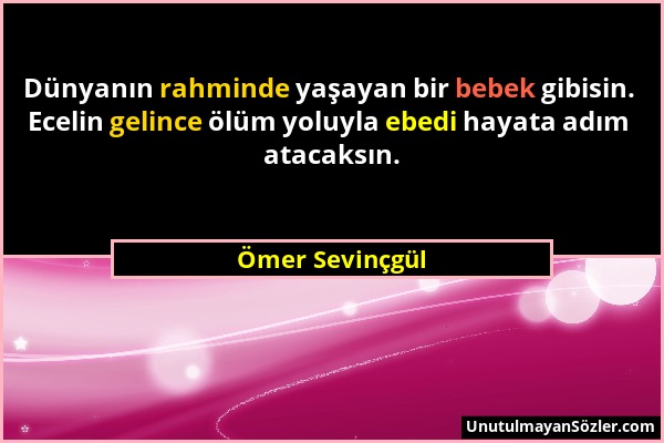 Ömer Sevinçgül - Dünyanın rahminde yaşayan bir bebek gibisin. Ecelin gelince ölüm yoluyla ebedi hayata adım atacaksın....