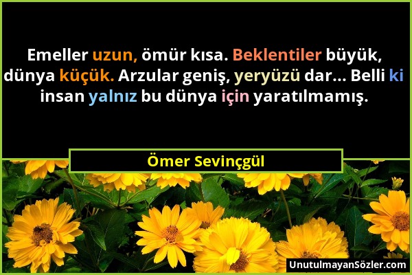 Ömer Sevinçgül - Emeller uzun, ömür kısa. Beklentiler büyük, dünya küçük. Arzular geniş, yeryüzü dar... Belli ki insan yalnız bu dünya için yaratılmam...