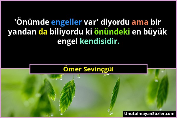 Ömer Sevinçgül - 'Önümde engeller var' diyordu ama bir yandan da biliyordu ki önündeki en büyük engel kendisidir....