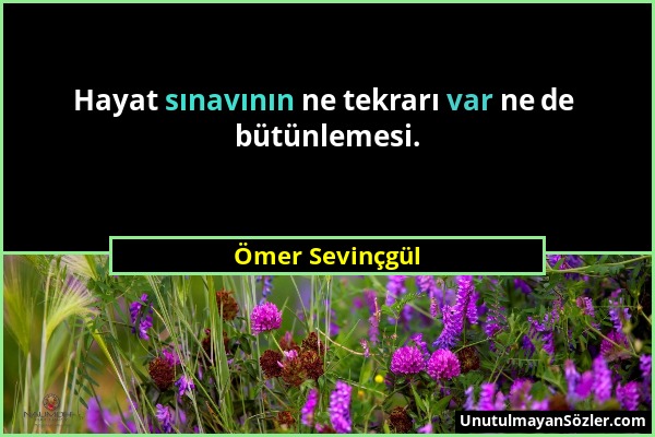 Ömer Sevinçgül - Hayat sınavının ne tekrarı var ne de bütünlemesi....