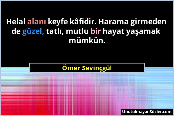 Ömer Sevinçgül - Helal alanı keyfe kâfidir. Harama girmeden de güzel, tatlı, mutlu bir hayat yaşamak mümkün....