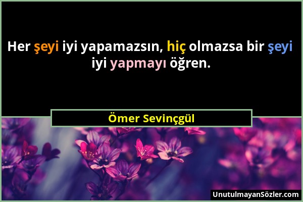 Ömer Sevinçgül - Her şeyi iyi yapamazsın, hiç olmazsa bir şeyi iyi yapmayı öğren....