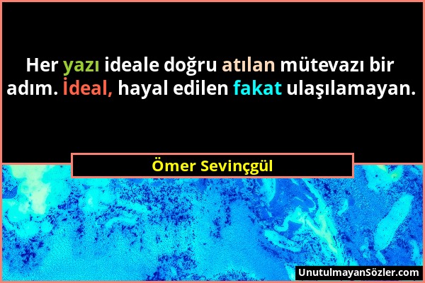 Ömer Sevinçgül - Her yazı ideale doğru atılan mütevazı bir adım. İdeal, hayal edilen fakat ulaşılamayan....