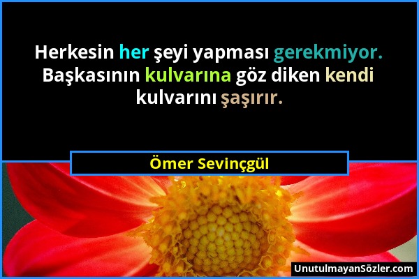 Ömer Sevinçgül - Herkesin her şeyi yapması gerekmiyor. Başkasının kulvarına göz diken kendi kulvarını şaşırır....