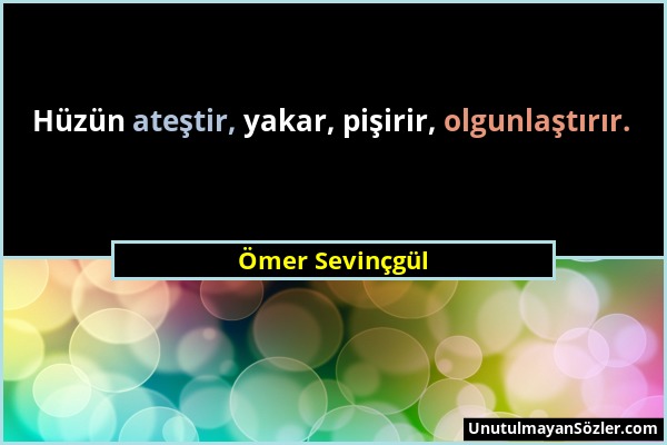 Ömer Sevinçgül - Hüzün ateştir, yakar, pişirir, olgunlaştırır....