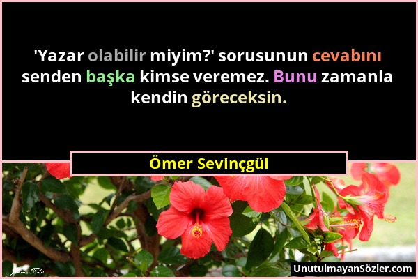 Ömer Sevinçgül - 'Yazar olabilir miyim?' sorusunun cevabını senden başka kimse veremez. Bunu zamanla kendin göreceksin....