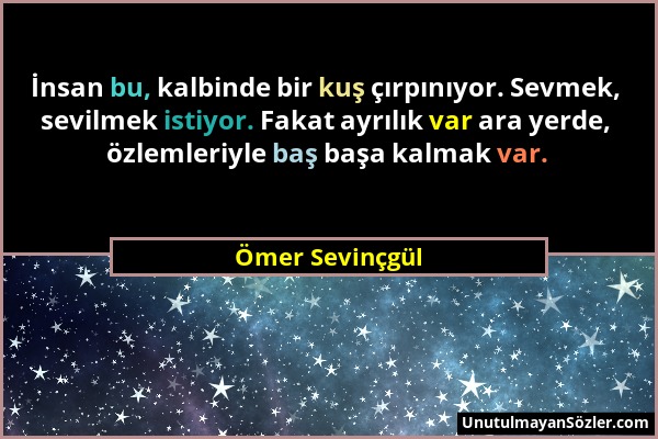 Ömer Sevinçgül - İnsan bu, kalbinde bir kuş çırpınıyor. Sevmek, sevilmek istiyor. Fakat ayrılık var ara yerde, özlemleriyle baş başa kalmak var....