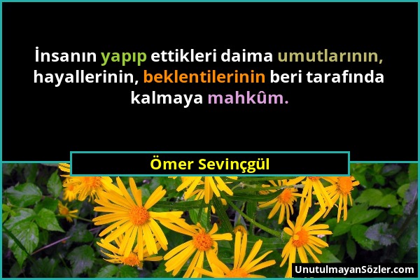 Ömer Sevinçgül - İnsanın yapıp ettikleri daima umutlarının, hayallerinin, beklentilerinin beri tarafında kalmaya mahkûm....