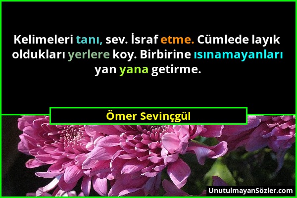 Ömer Sevinçgül - Kelimeleri tanı, sev. İsraf etme. Cümlede layık oldukları yerlere koy. Birbirine ısınamayanları yan yana getirme....