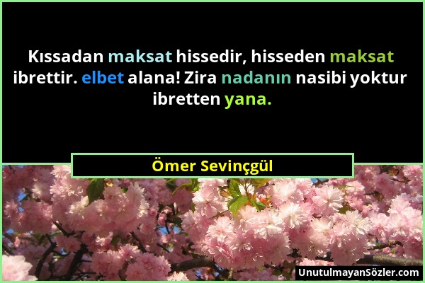 Ömer Sevinçgül - Kıssadan maksat hissedir, hisseden maksat ibrettir. elbet alana! Zira nadanın nasibi yoktur ibretten yana....