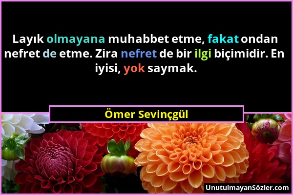 Ömer Sevinçgül - Layık olmayana muhabbet etme, fakat ondan nefret de etme. Zira nefret de bir ilgi biçimidir. En iyisi, yok saymak....