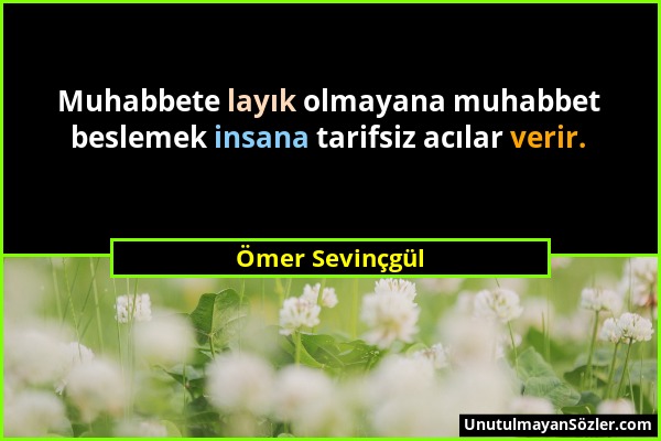 Ömer Sevinçgül - Muhabbete layık olmayana muhabbet beslemek insana tarifsiz acılar verir....