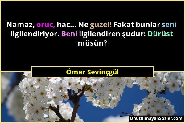 Ömer Sevinçgül - Namaz, oruc, hac... Ne güzel! Fakat bunlar seni ilgilendiriyor. Beni ilgilendiren şudur: Dürüst müsün?...