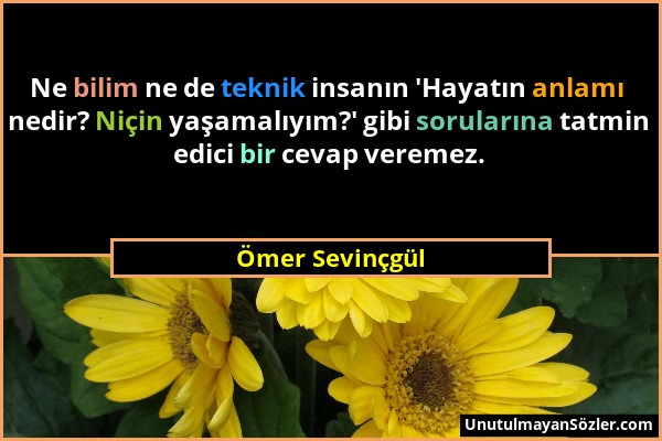 Ömer Sevinçgül - Ne bilim ne de teknik insanın 'Hayatın anlamı nedir? Niçin yaşamalıyım?' gibi sorularına tatmin edici bir cevap veremez....